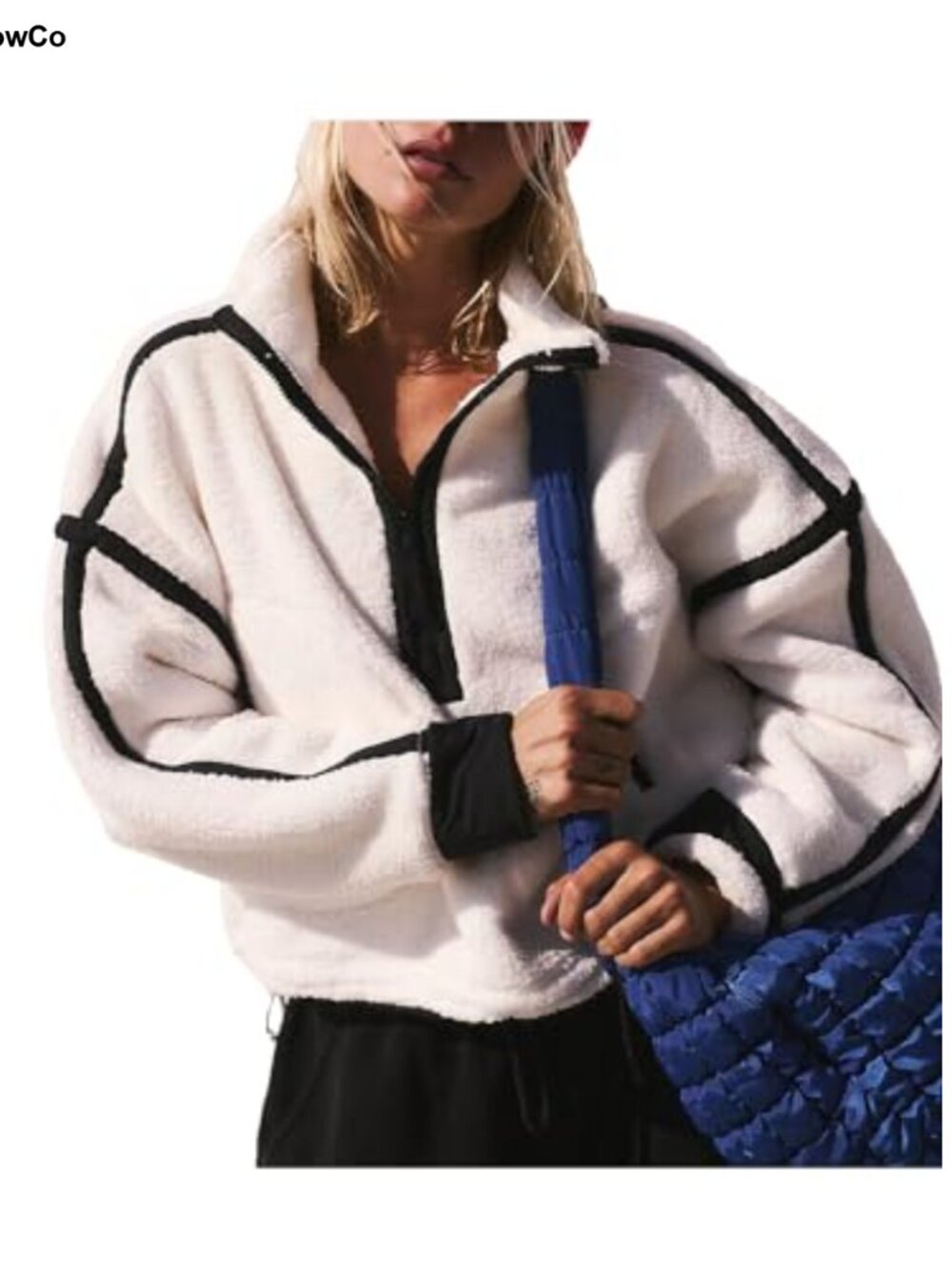 Fleece Half Zip Pullover Long Sleeve Oversized Workout Crop Top Hoodie w Pocket